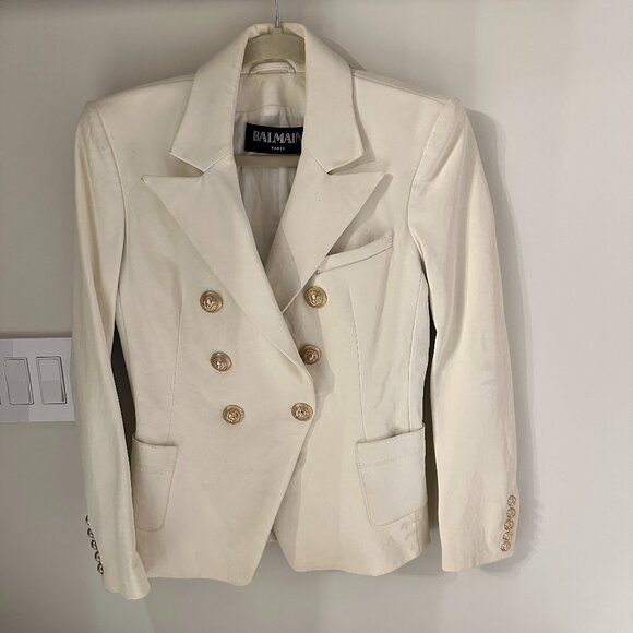 BALMAIN 6 BUTTON WHITE/CREAM LEATHER DOUBLE BREASTED BLAZER SIZE 40 - Picture 1 of 16